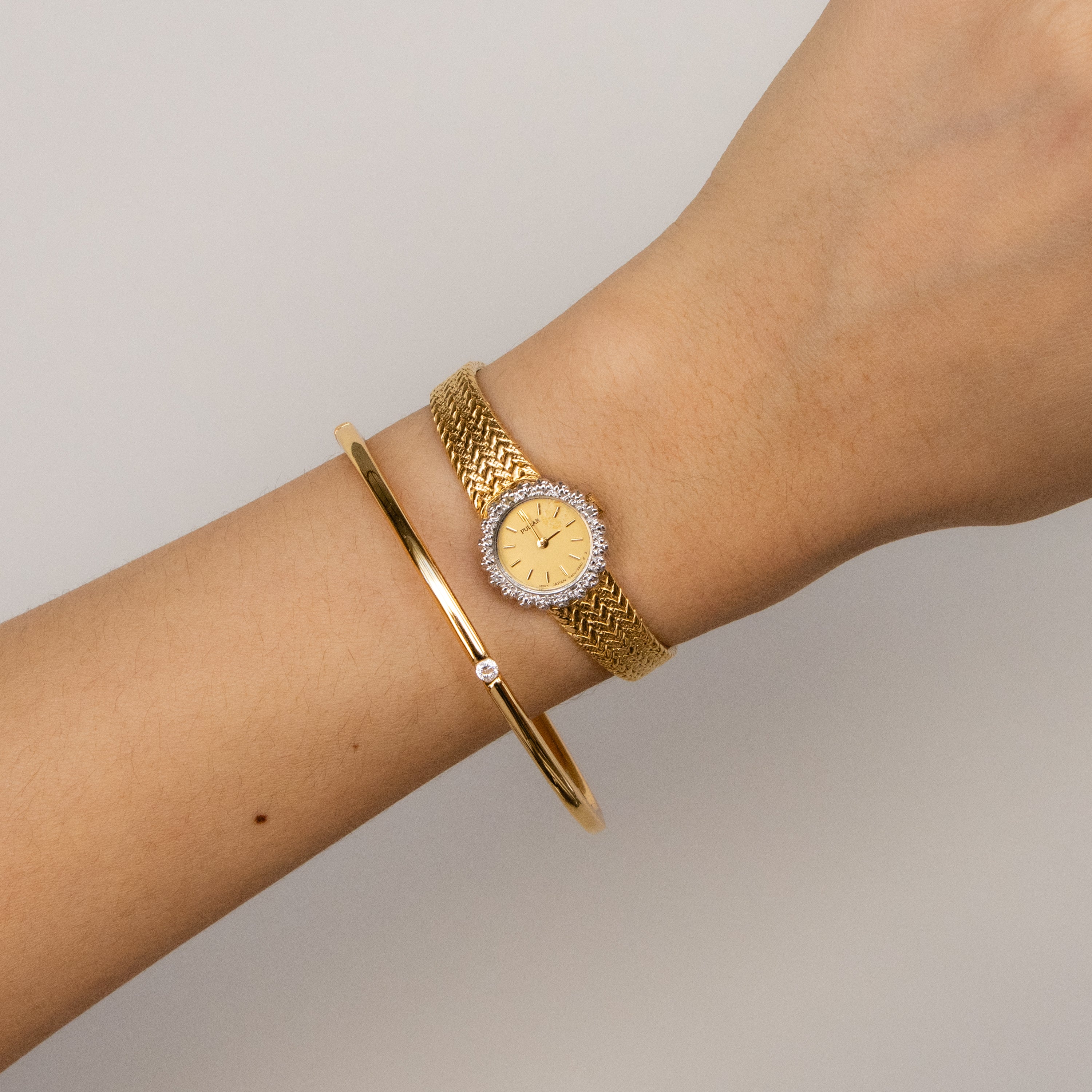 Vintage Pulsar Round Mesh Two Tone Women's Watch | Caitlyn Minimalist