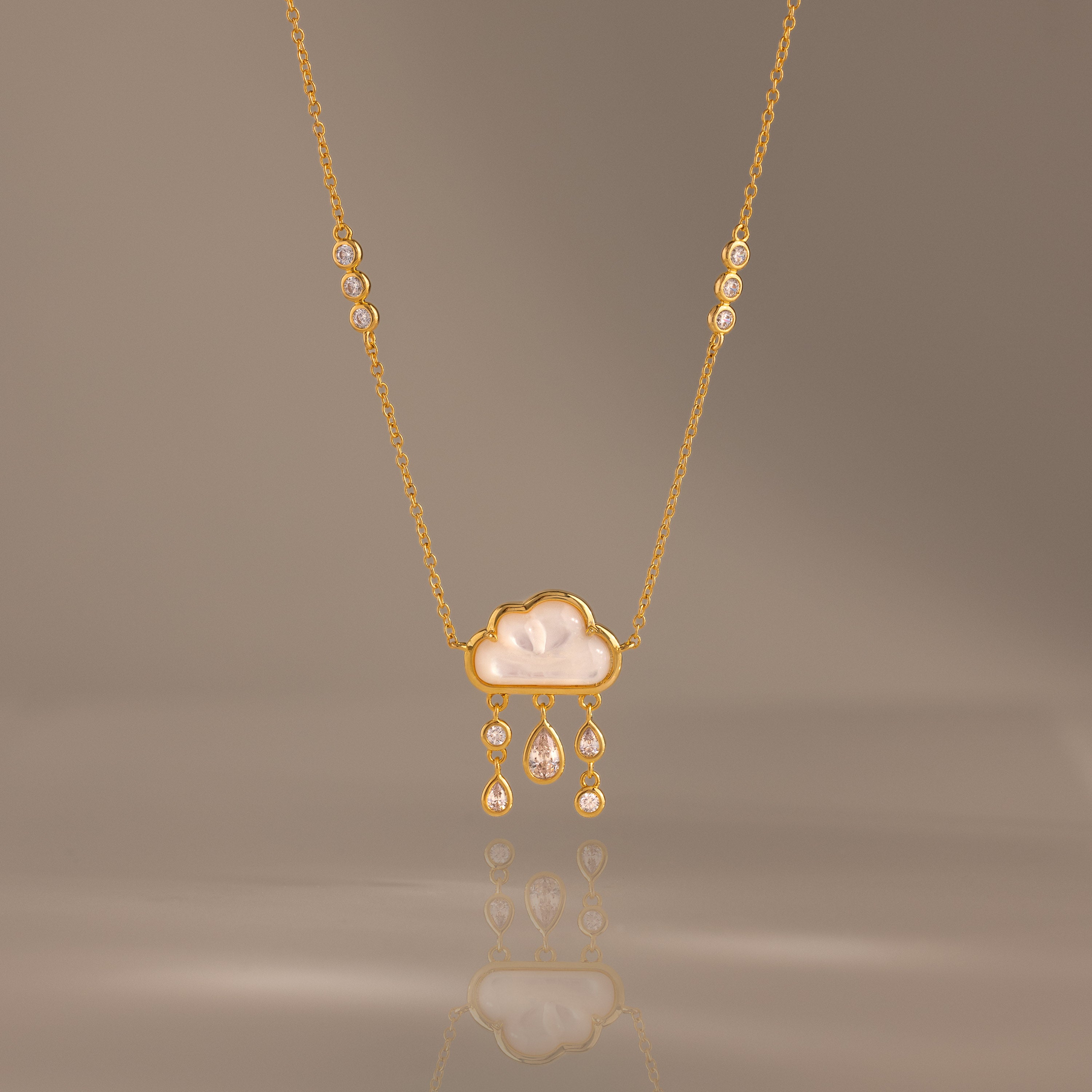 Diamond Pearl Rain Drop Cloud Necklace in 18K Gold | Caitlyn