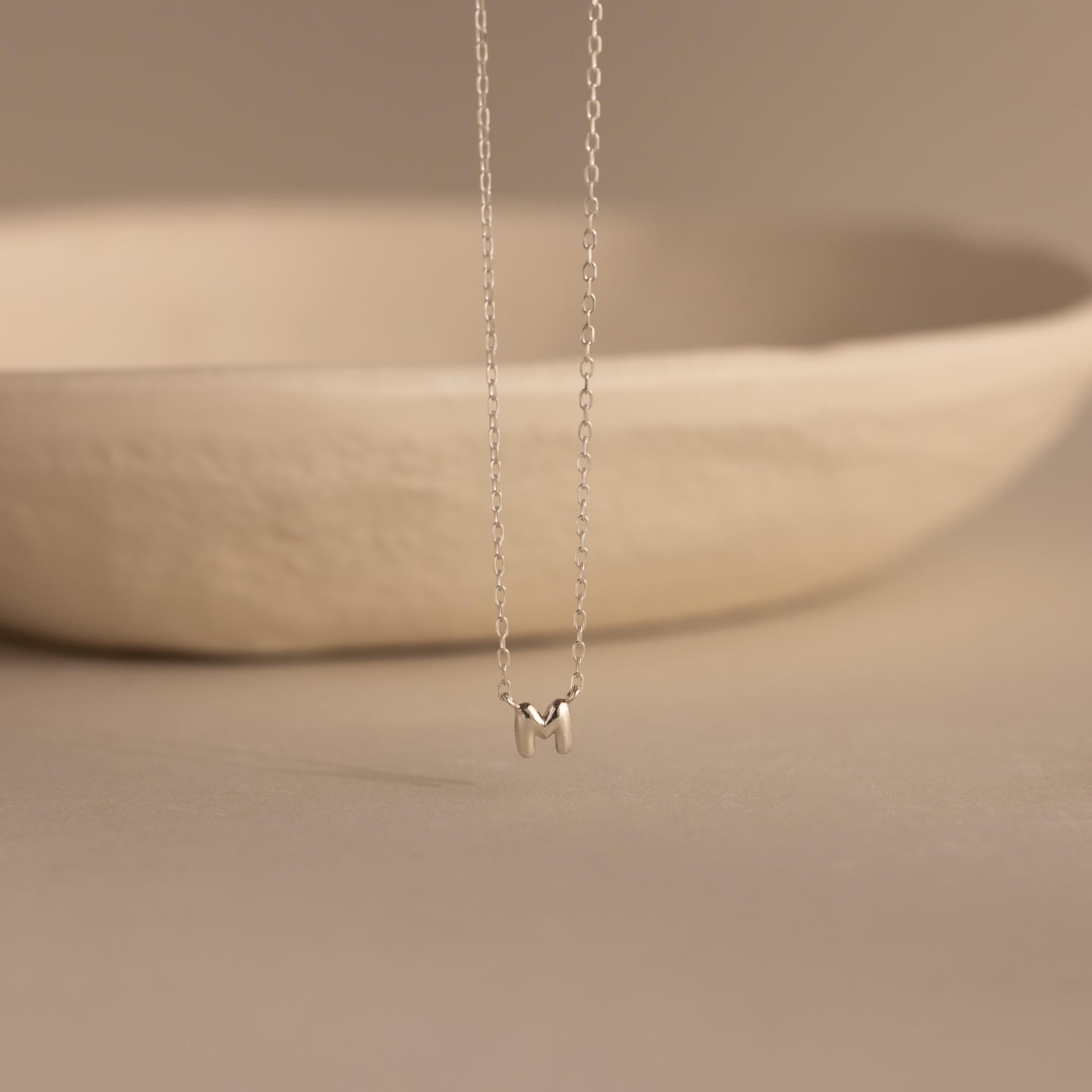 Dainty 3D Bubble Initial Charm Necklace in Sterling Silver Caitlyn Minimalist