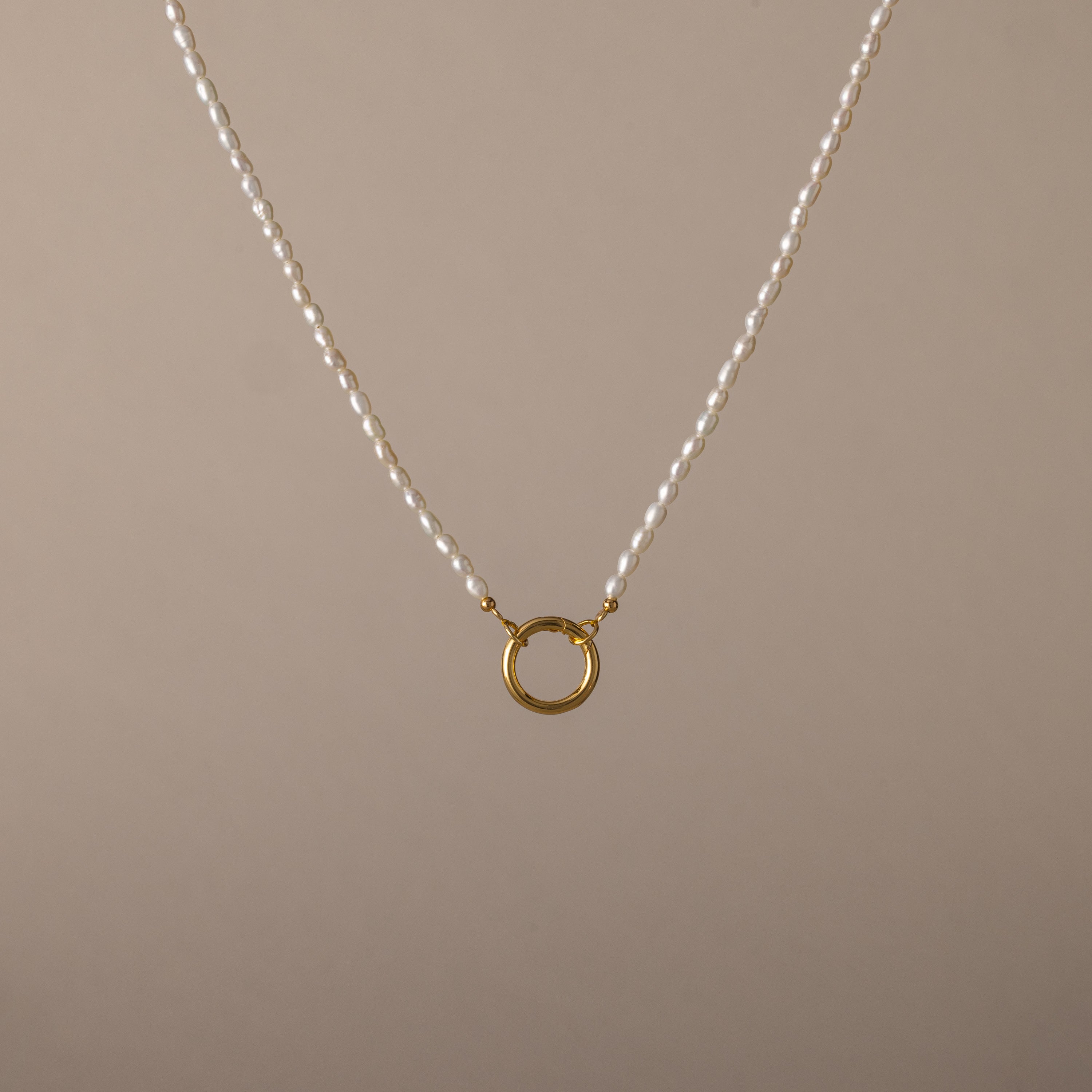 Beaded Pearl Chain Clasp Charm Necklace in 18K Gold | Caitlyn