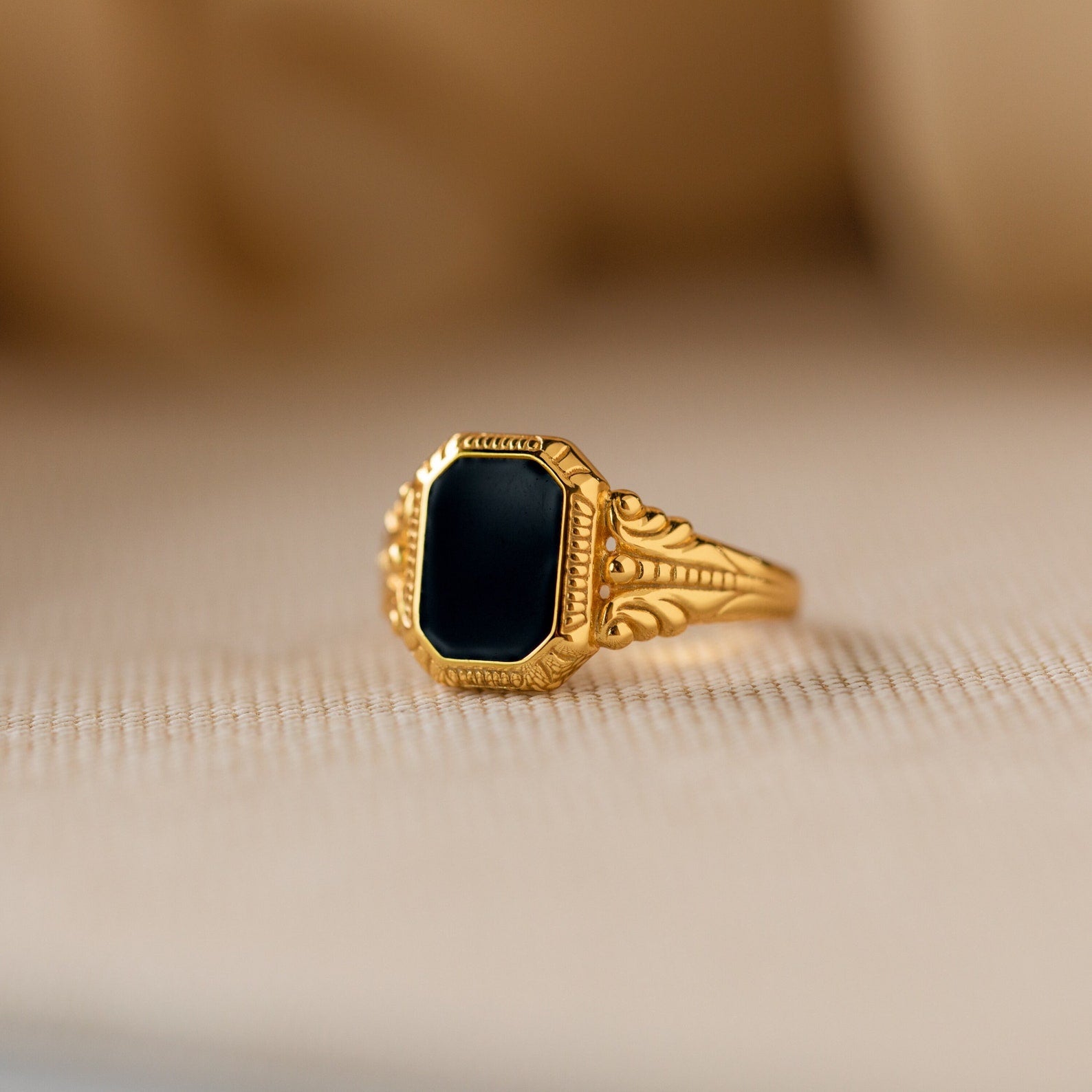 Mens Chunky Vintage Black Signet Ring Caitlyn Minimalist
