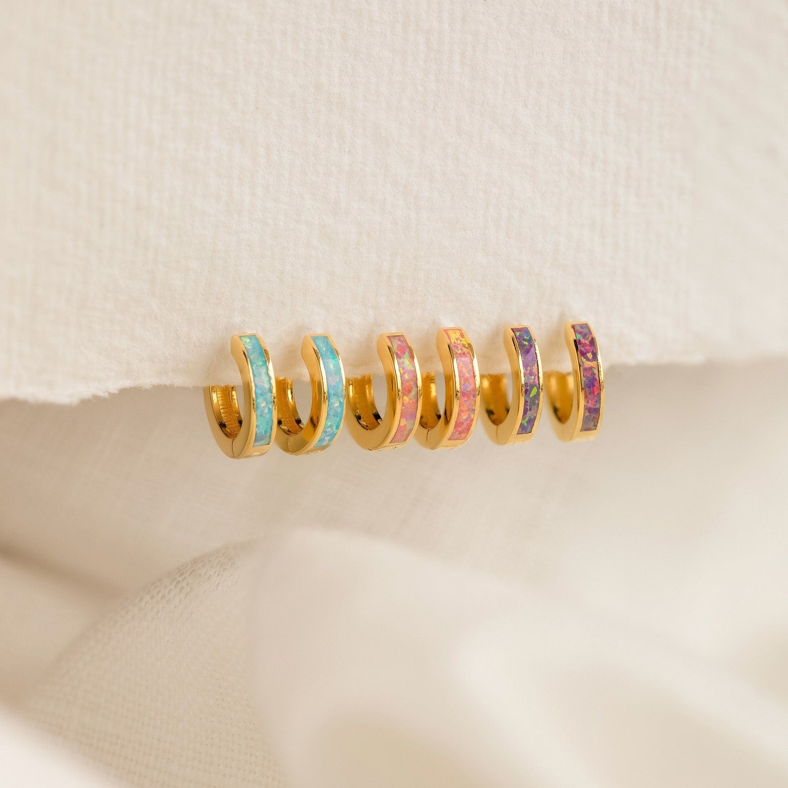 Opal Inlay Hoops Opal Pastel Opal Inlay Huggie Hoop Earrings