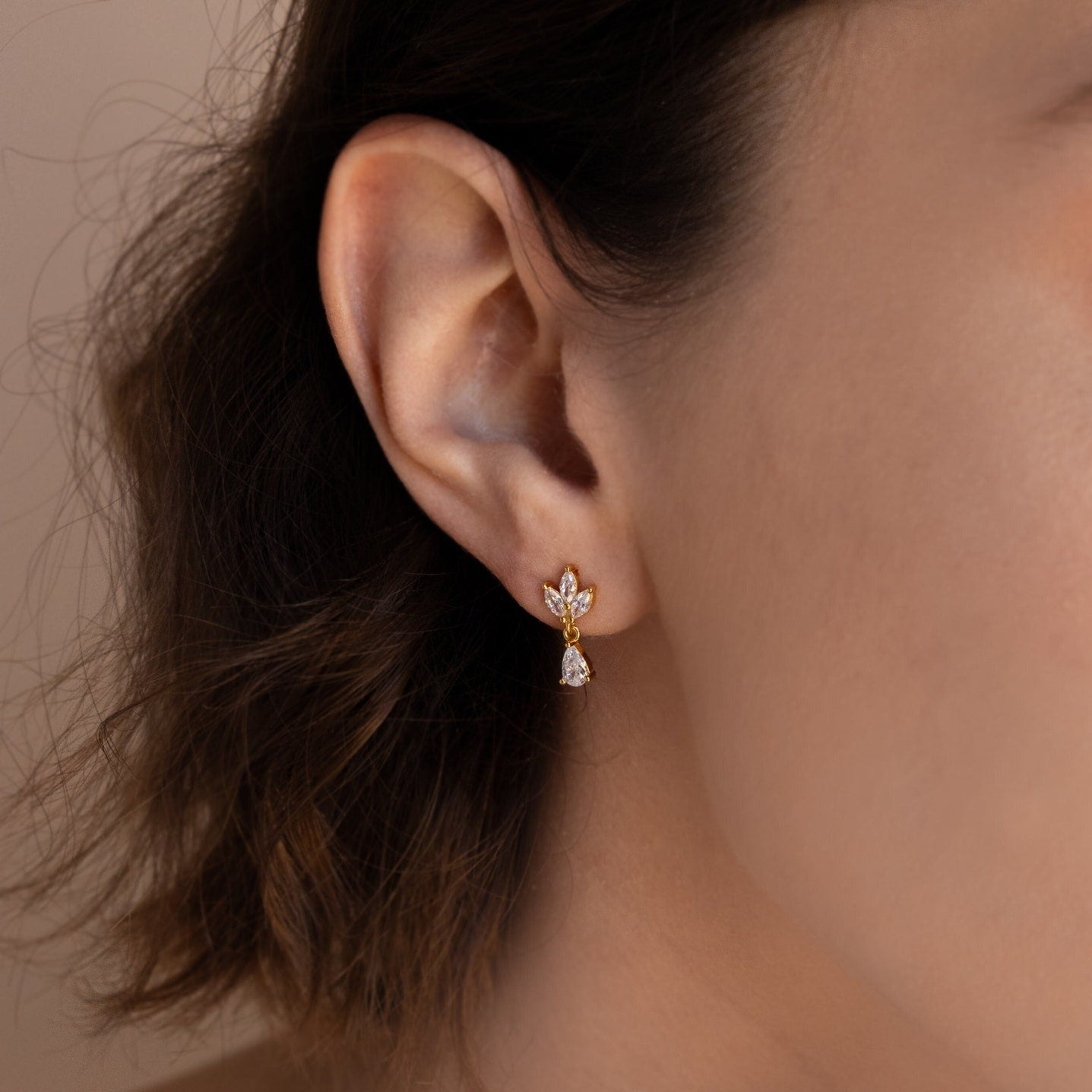 Dainty Marquise Diamond Drop Stud Earrings Caitlyn Minimalist