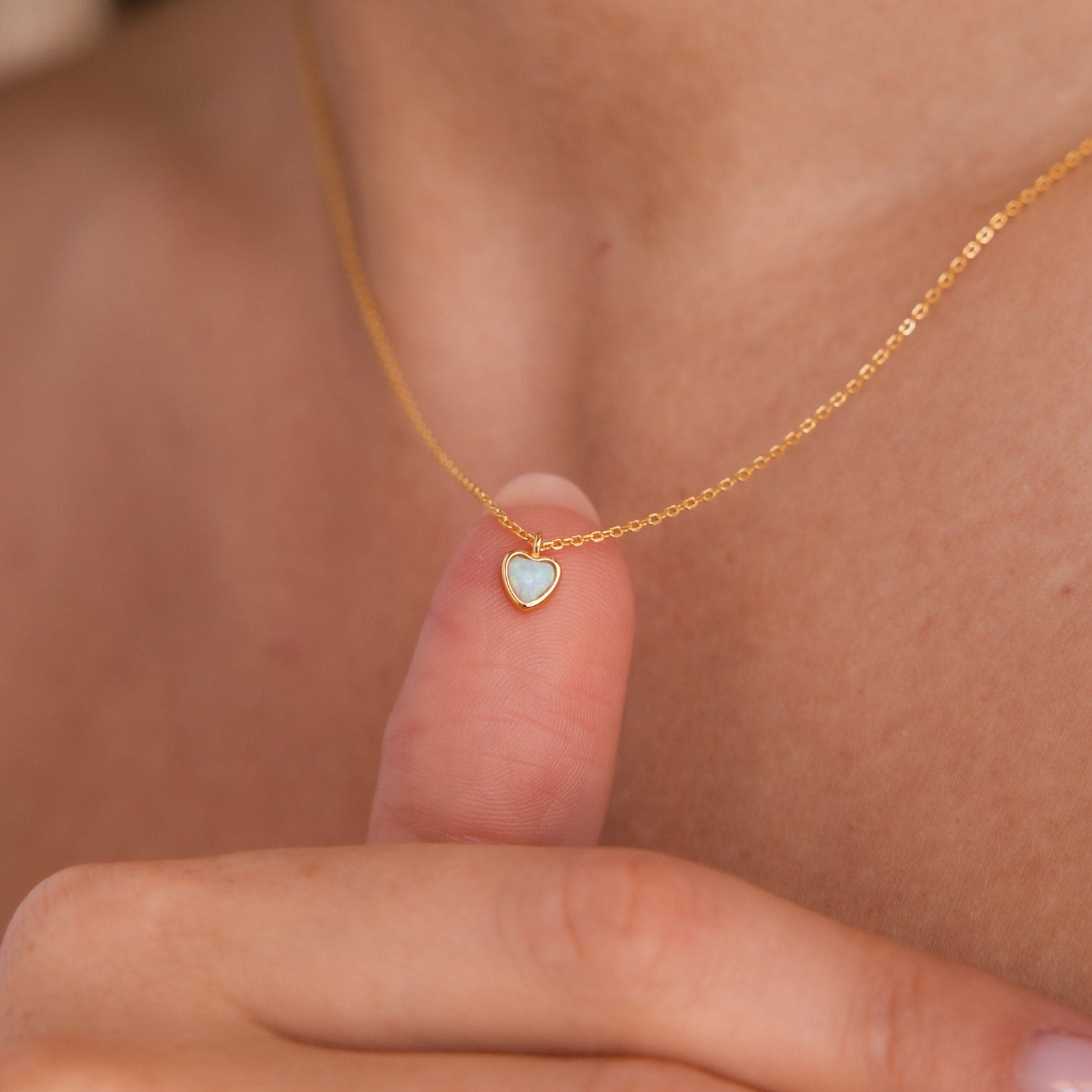 Dainty Opal Heart Necklace Caitlyn Minimalist - Main Image