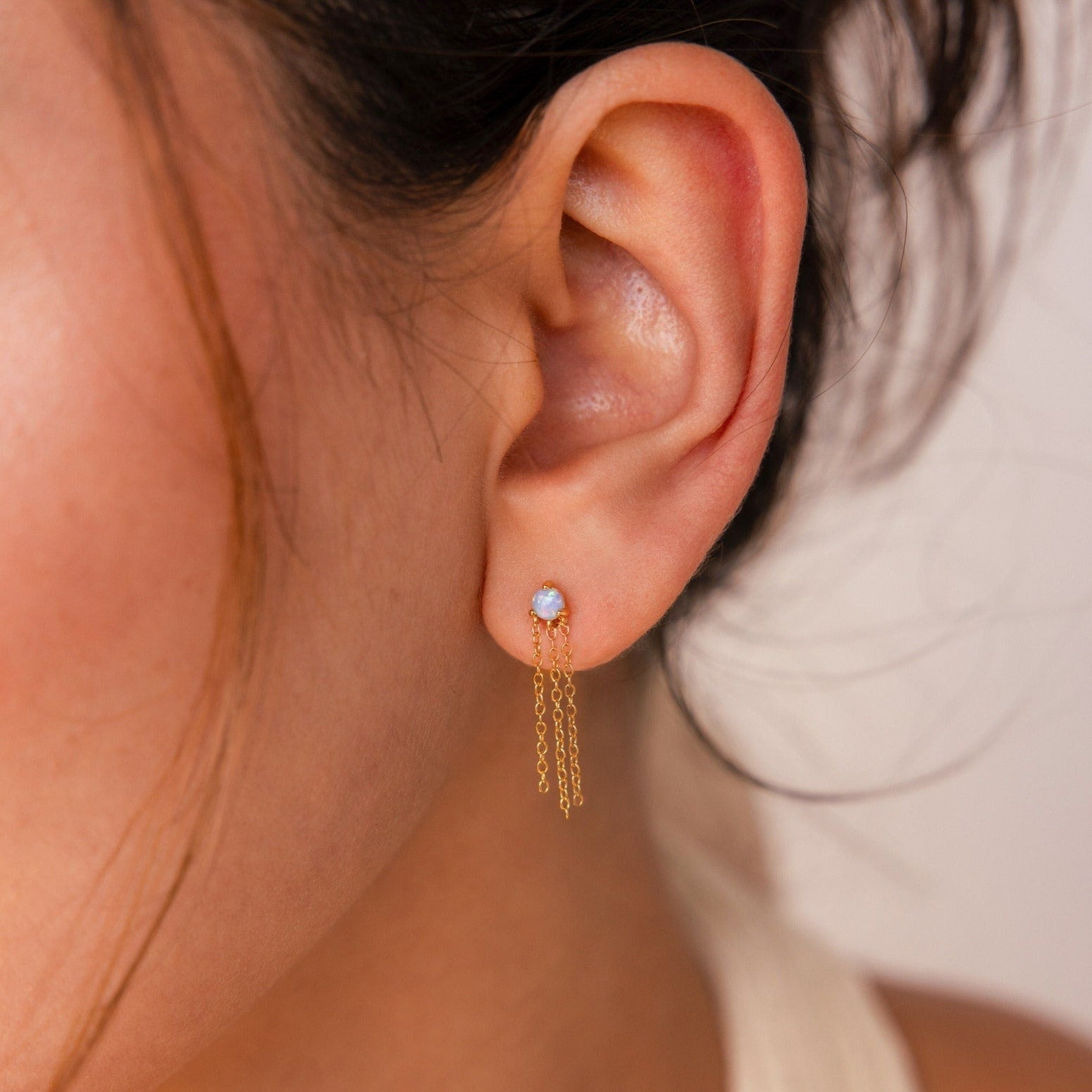 Dangling Opal Chain Drop Stud Earrings Caitlyn Minimalist