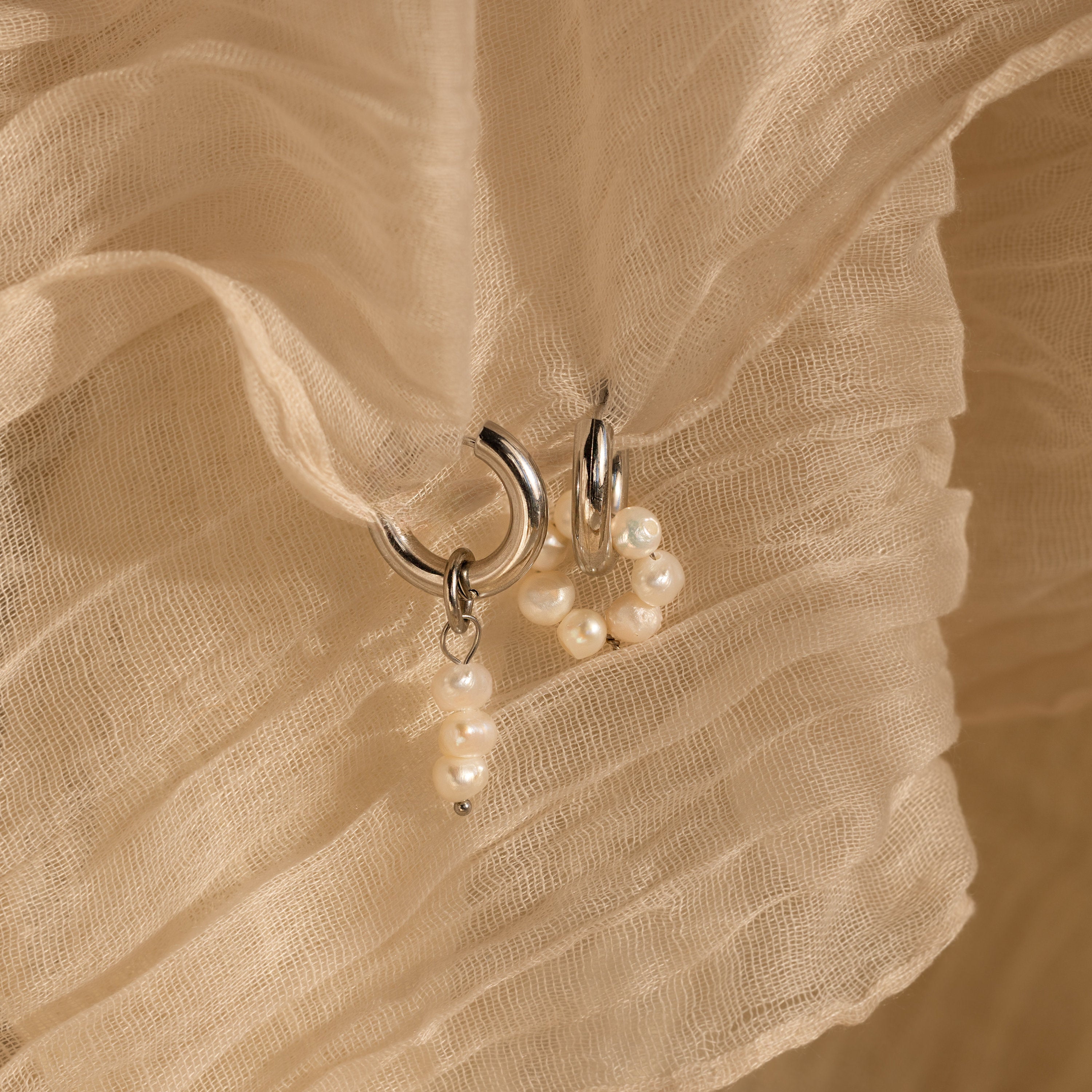 Mismatched Pearl Drop Hoops