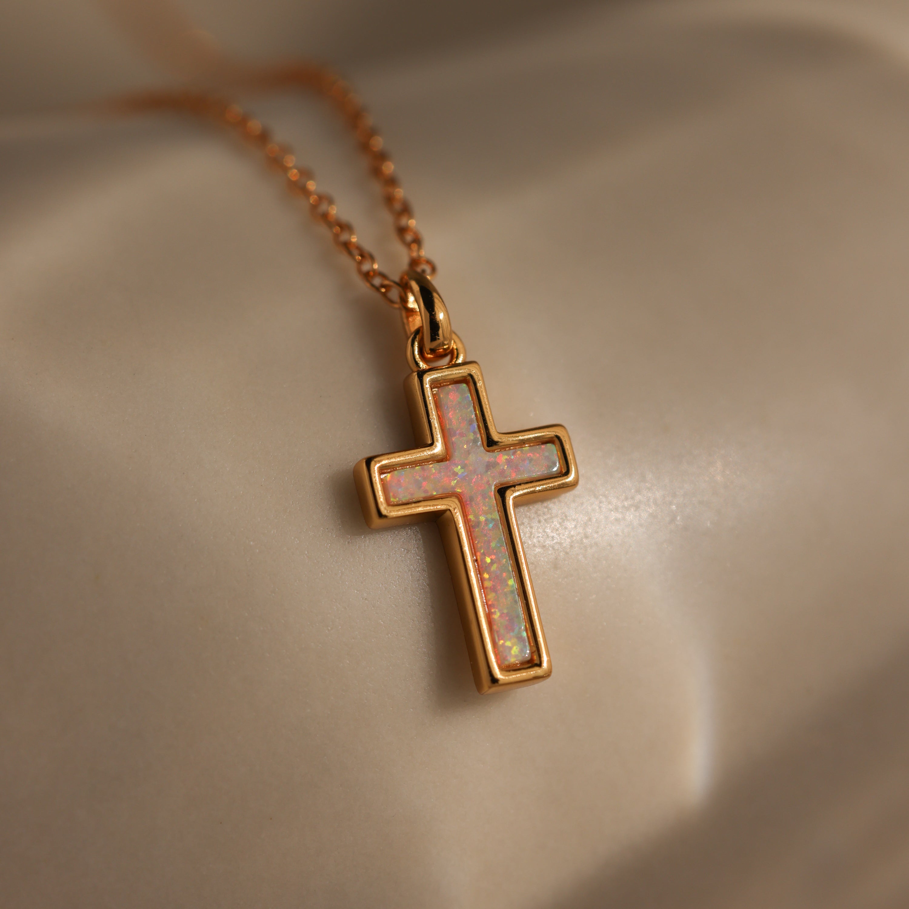 Dainty White Opal Cross Pendant Necklace | Caitlyn Minimalist