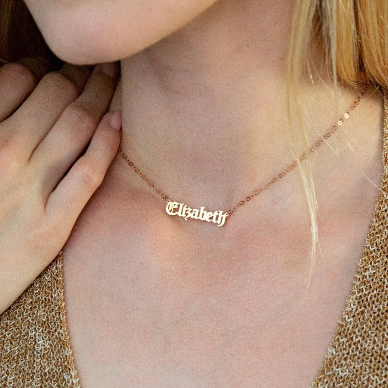 Custom Old English Name Necklace Caitlyn Minimalist