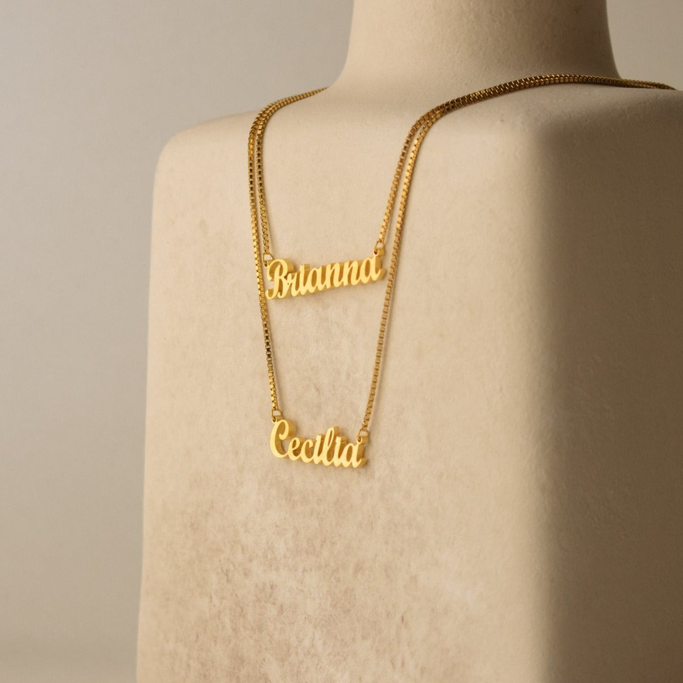 London Double Name Necklace in Box Chain