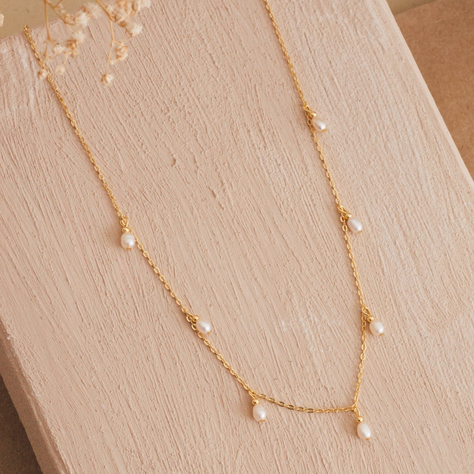 Pearl Drop Station Necklace Caitlyn Minimalist