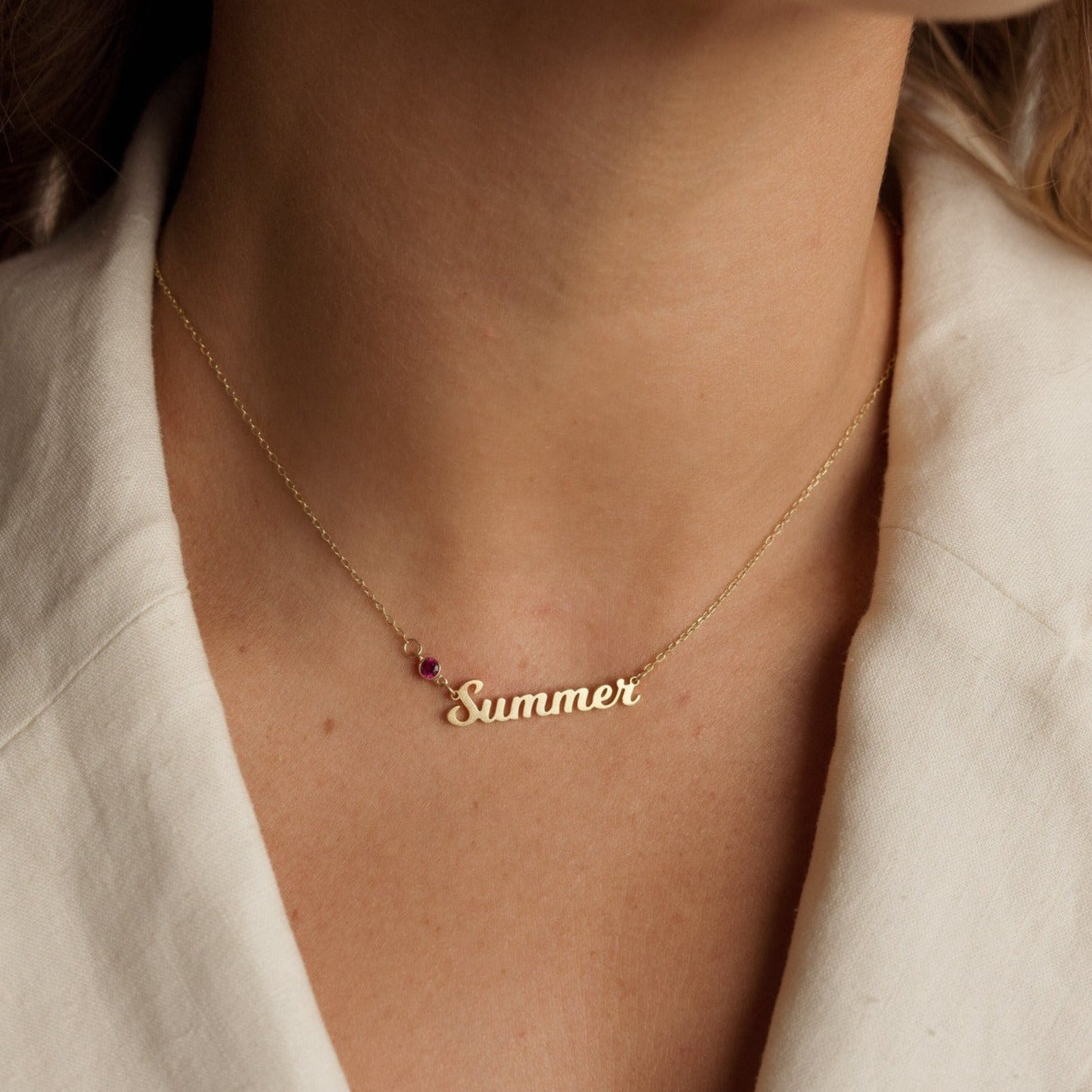Custom Script Birthstone Name Necklace Caitlyn Minimalist