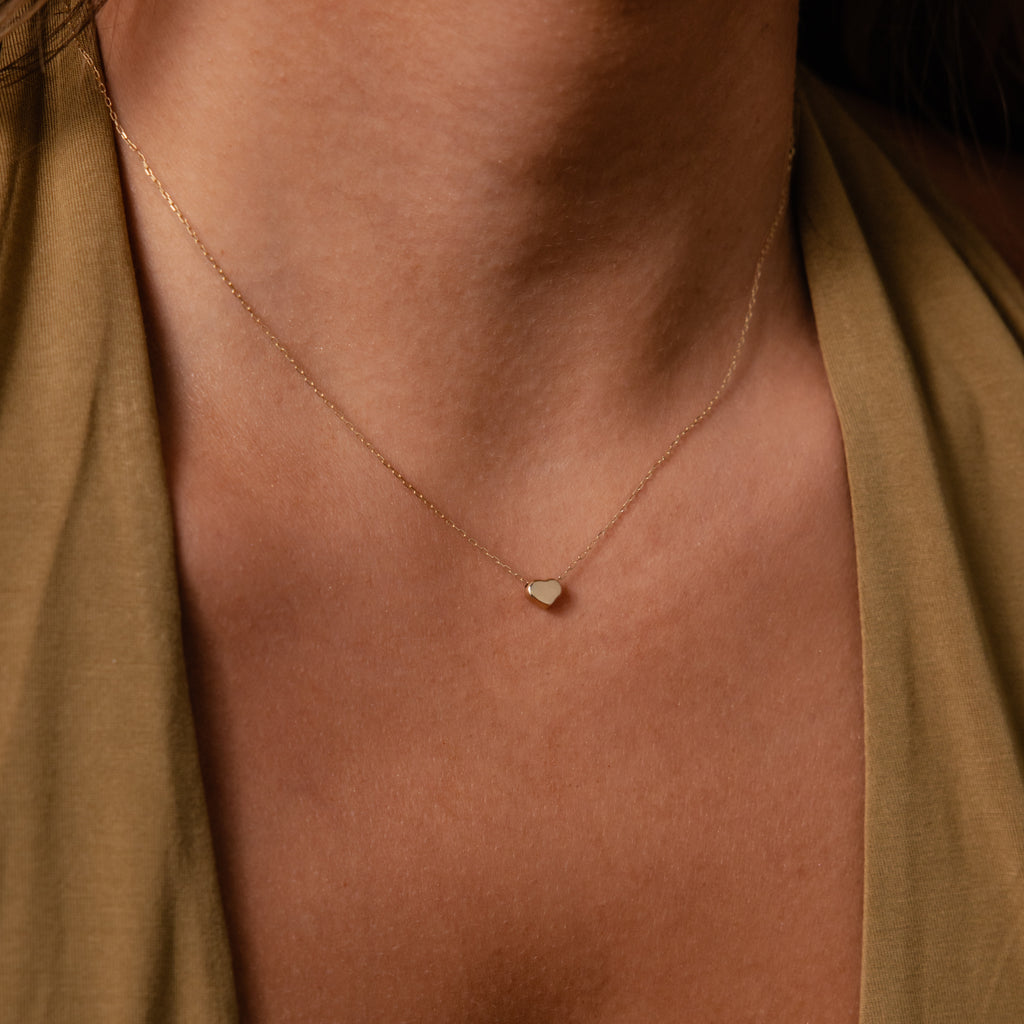 Solid Gold Puffy Heart Charm Necklace