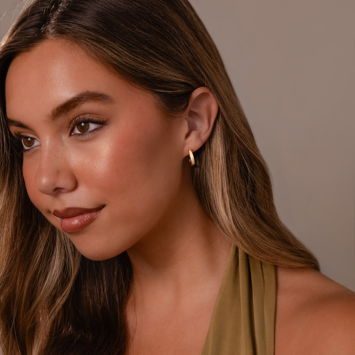 Solid Gold J-Hoop Stud Earrings