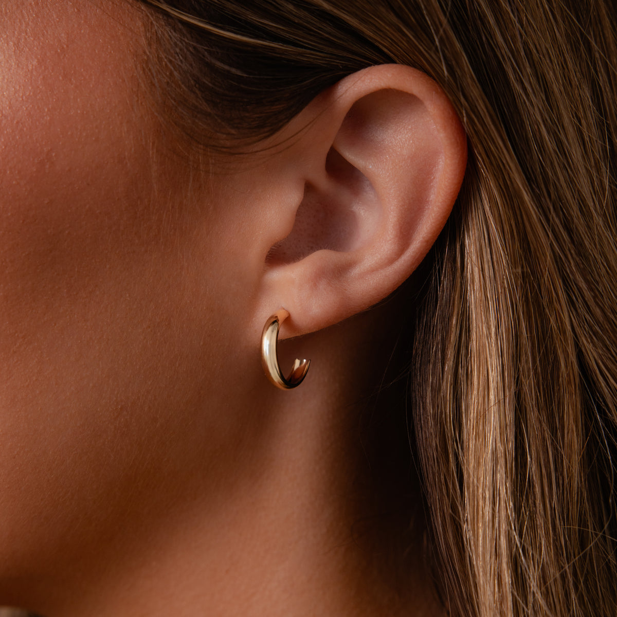 Solid Gold J-Hoop Stud Earrings