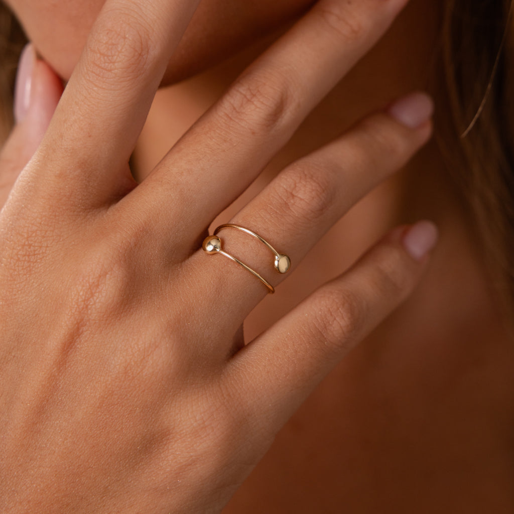 Solid Gold Adjustable Duo Bead Ring