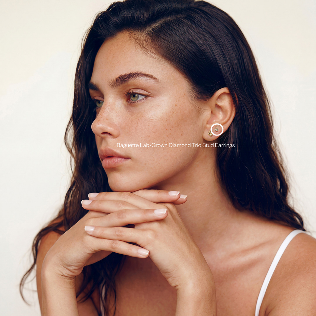 Solid Gold Lab-Grown Diamond Baguette Trio Studs