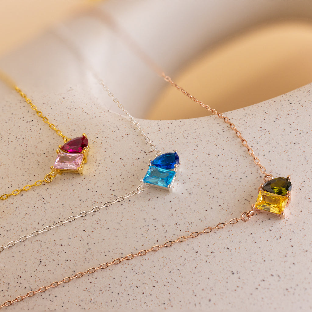 Toi et Moi Birthstone Necklace in Silver