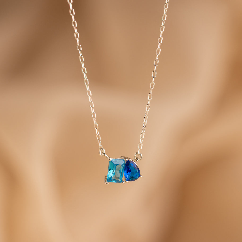 Toi et Moi Birthstone Necklace in Silver