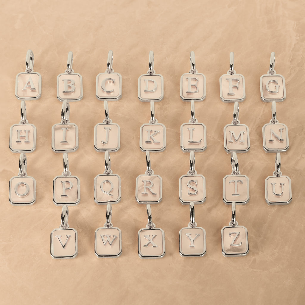 Mother of Pearl Initial Charm in Silver