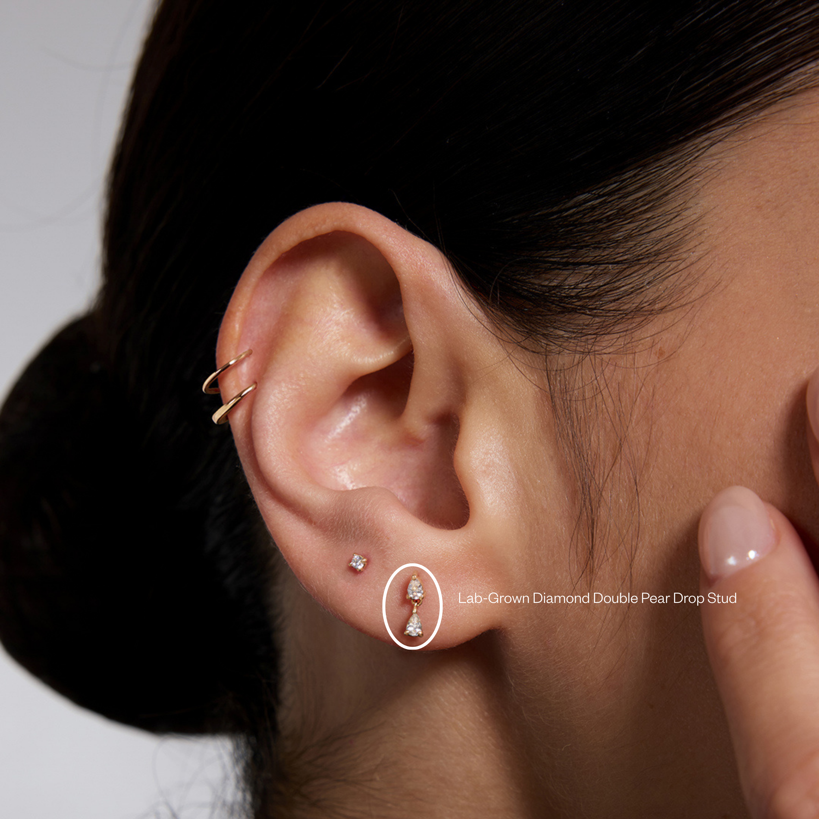 Solid Gold Lab-Grown Diamond Pear Duo Drop Studs