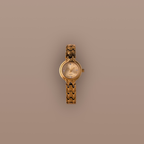 Flatlay of our Wavy Link Timepiece watch on a beige background