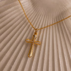 Solace Pave Cross Necklace in 18K Gold
