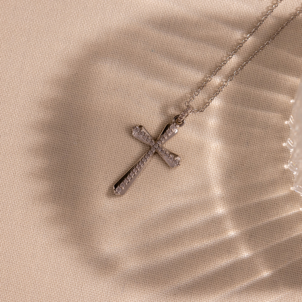 Solace Pave Cross Necklace in Silver