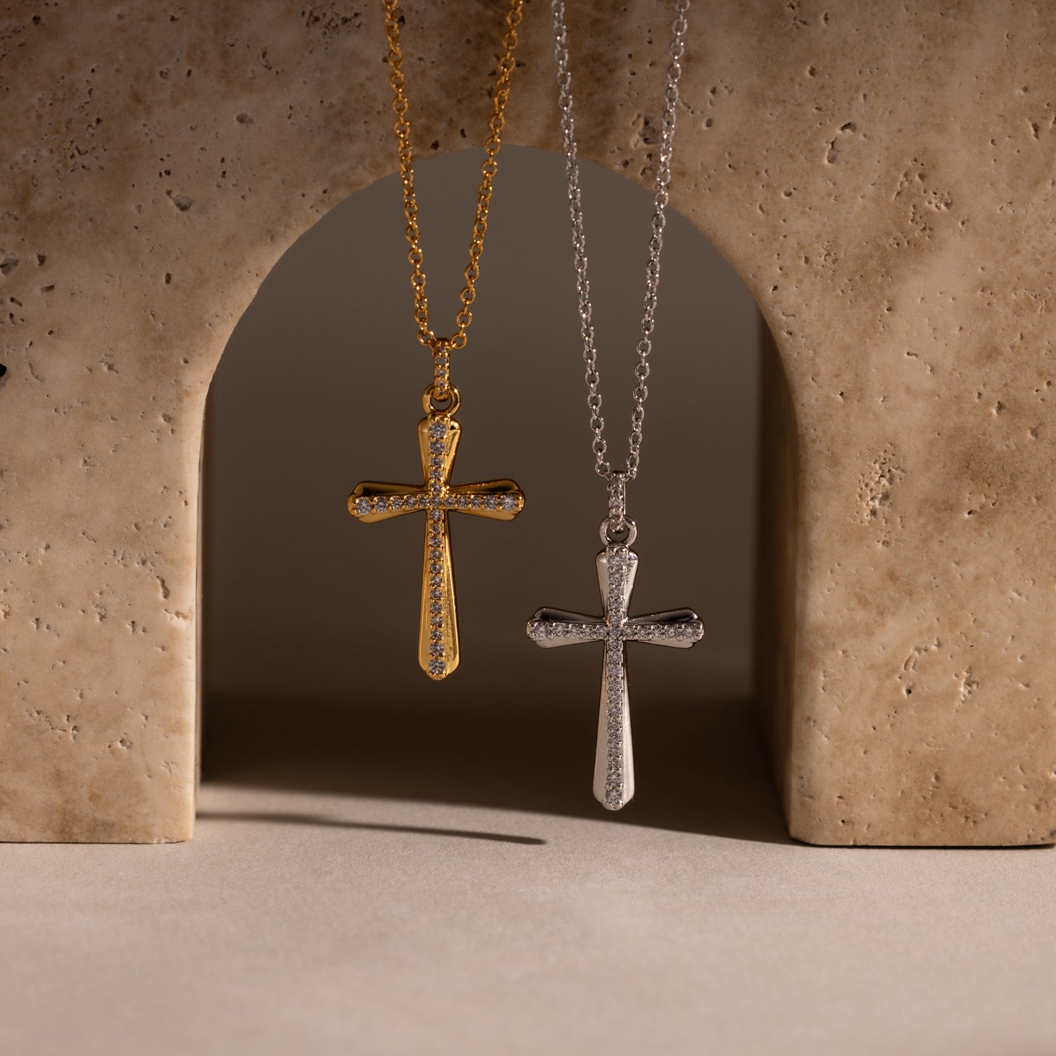 Solace Pave Cross Necklace in 18K Gold