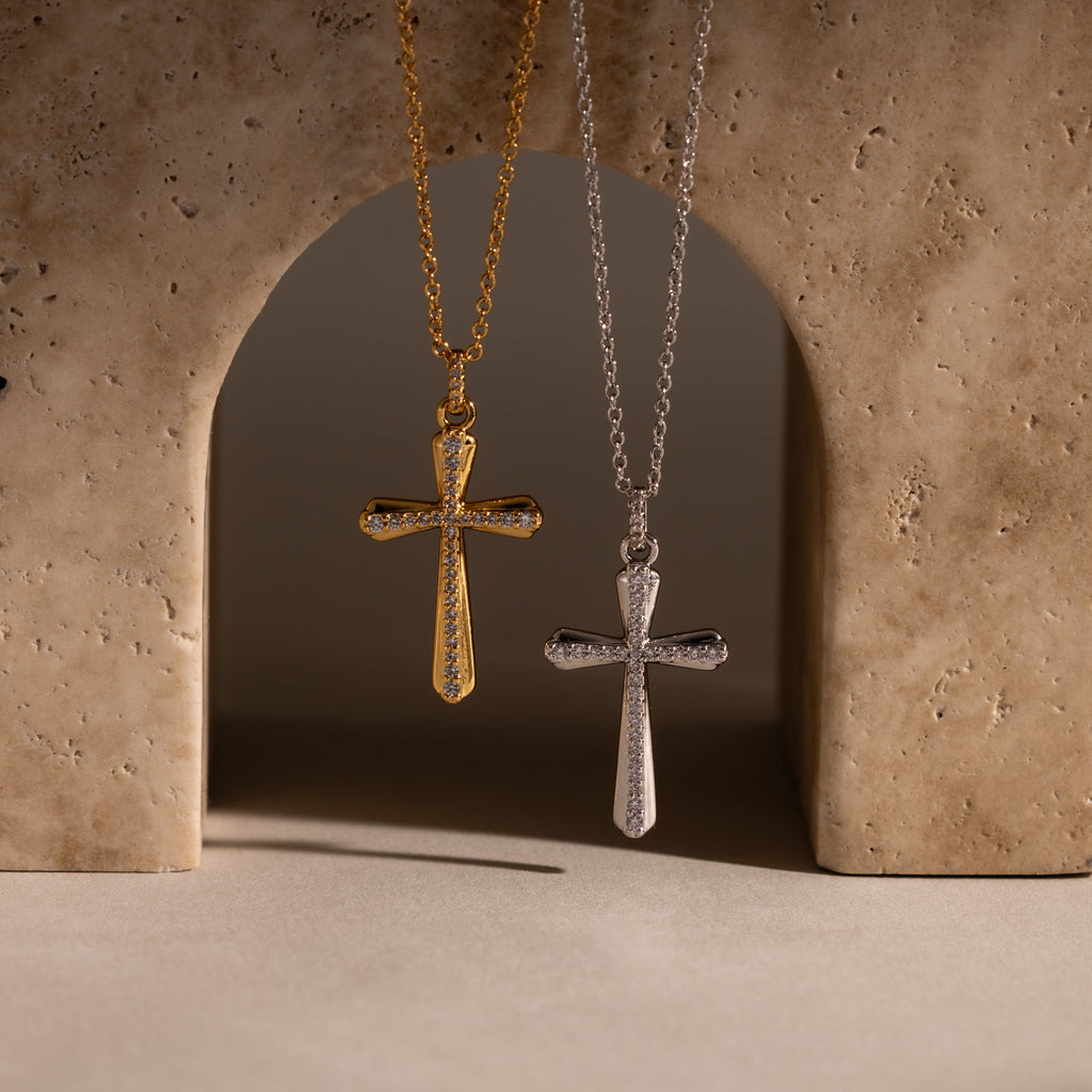 Solace Pave Cross Necklace in Silver