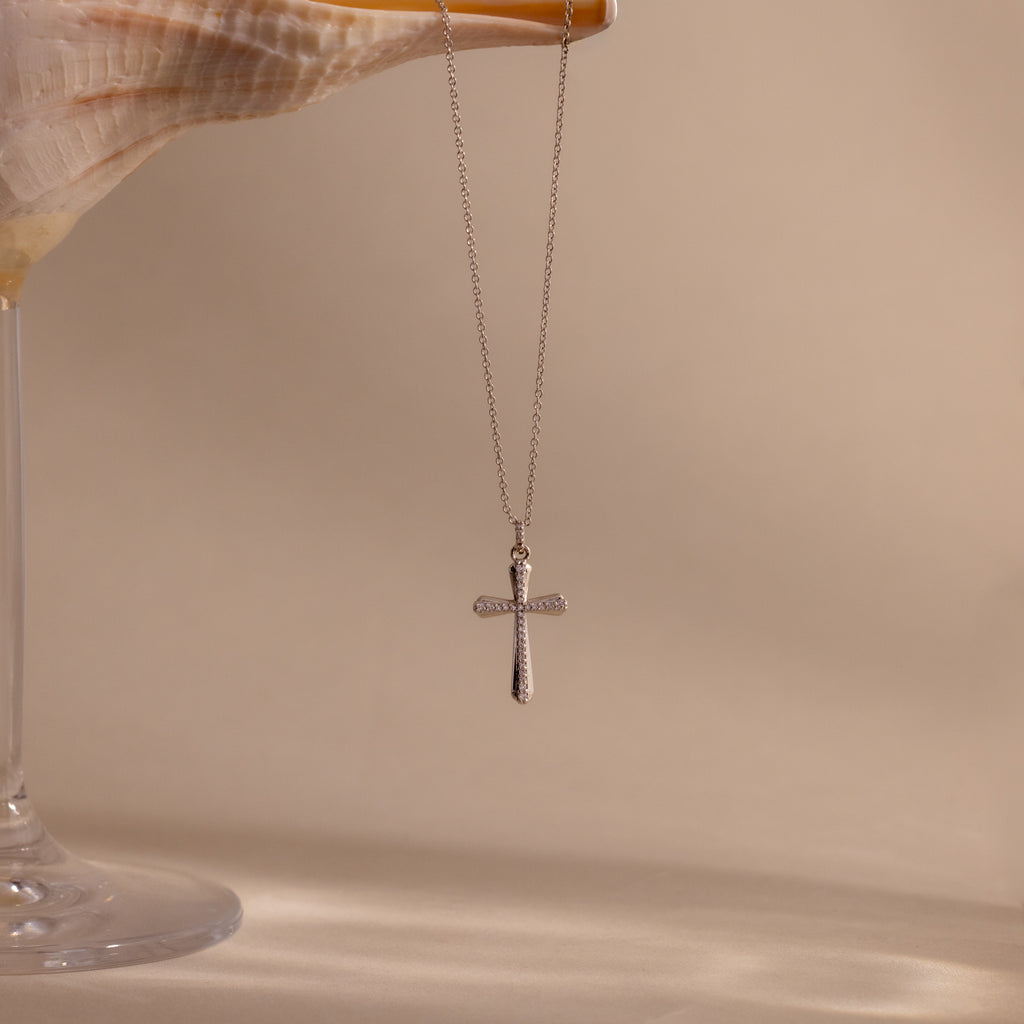 Solace Pave Cross Necklace in Silver