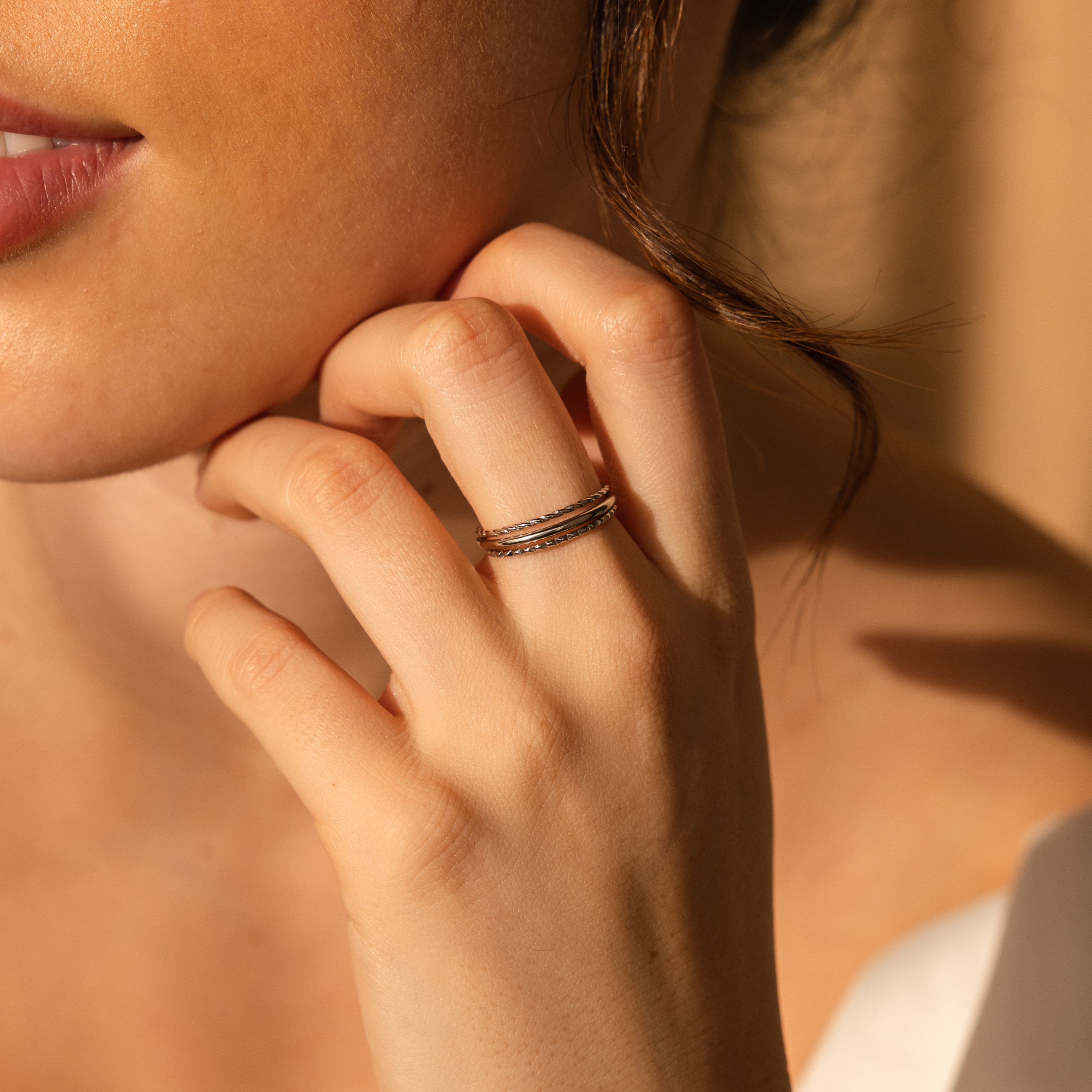 Thin Stacking Rings Set in Silver