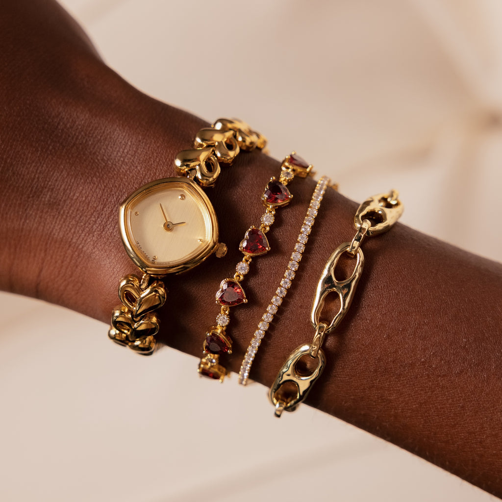 Garnet Heart Tennis Bracelet in 18K Gold