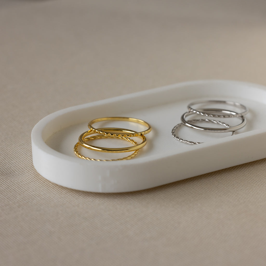 Thin Stacking Rings Set in Silver