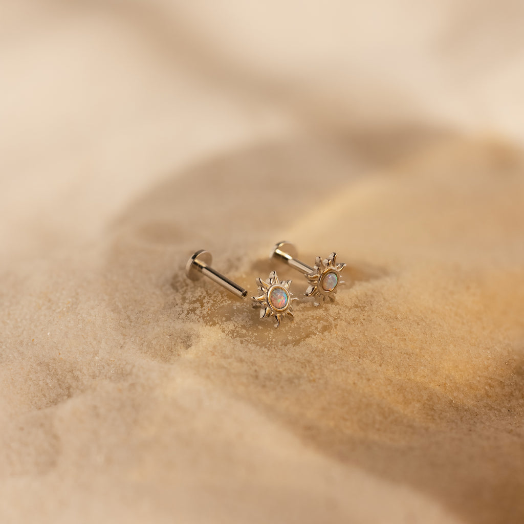Opal Sun Flat Back Studs in Silver
