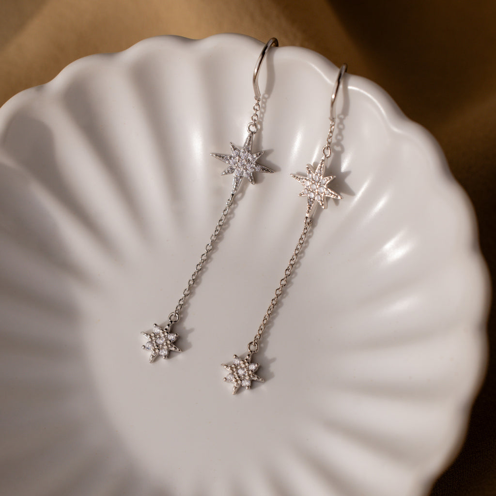 Pave Star Threader Earrings