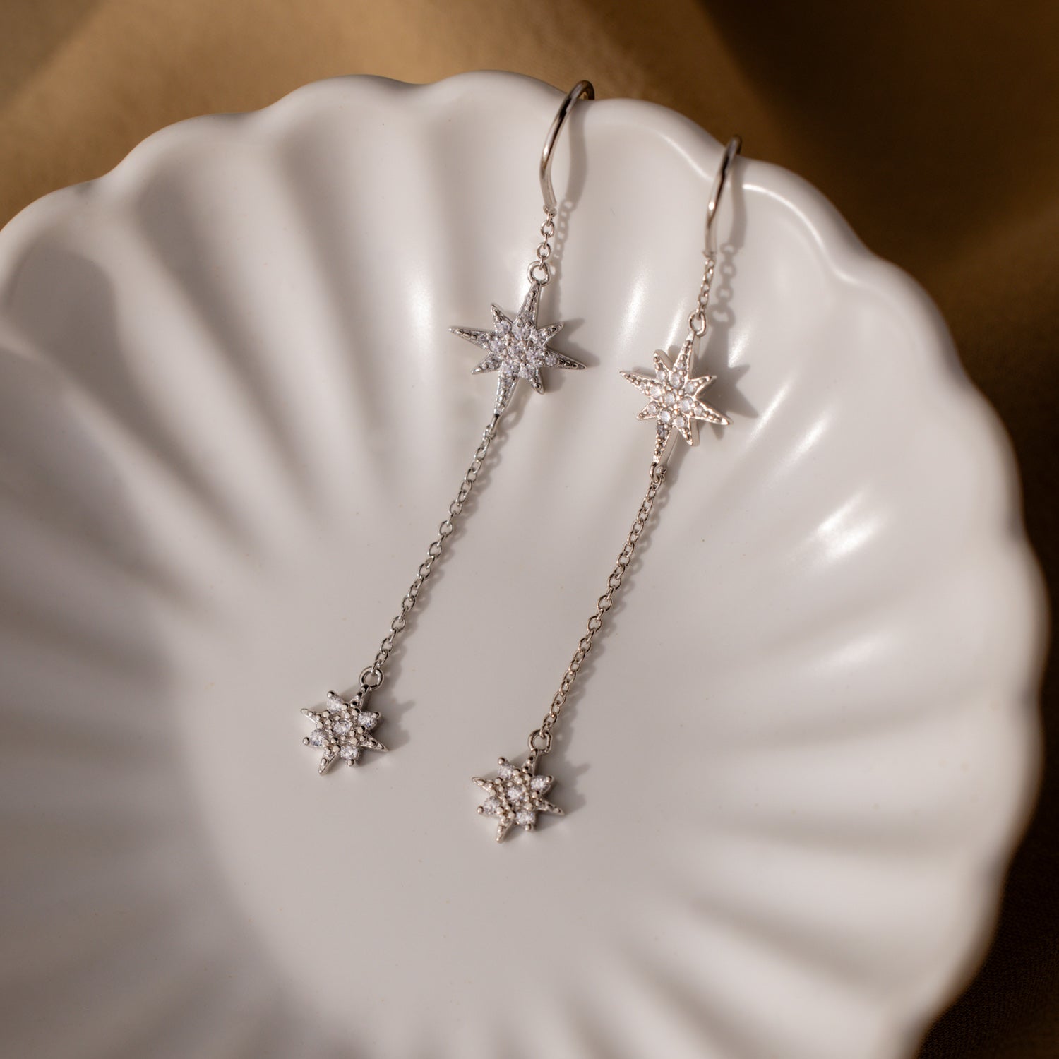 Pave Star Threader Earrings