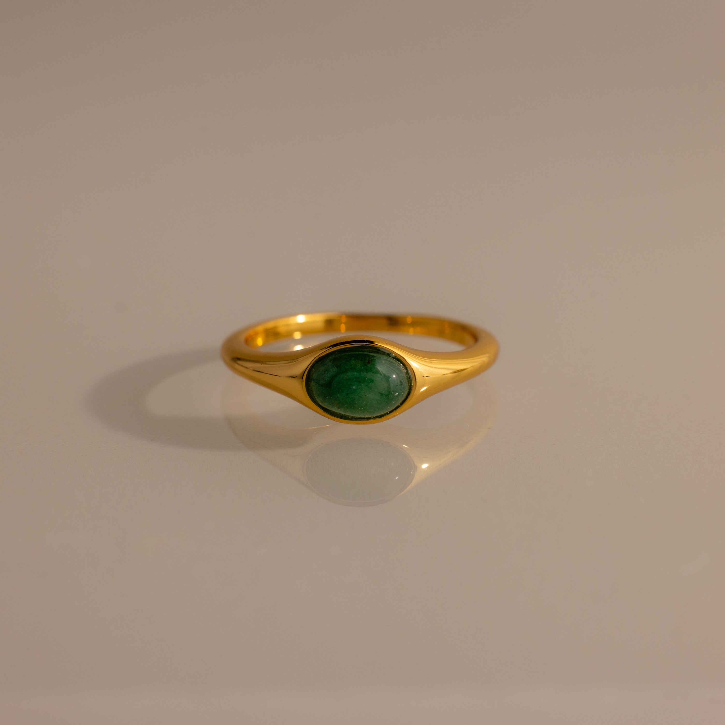 Oval Green Jade Gemstone Signet Ring in 18K Gold | Caitlyn Minimalist