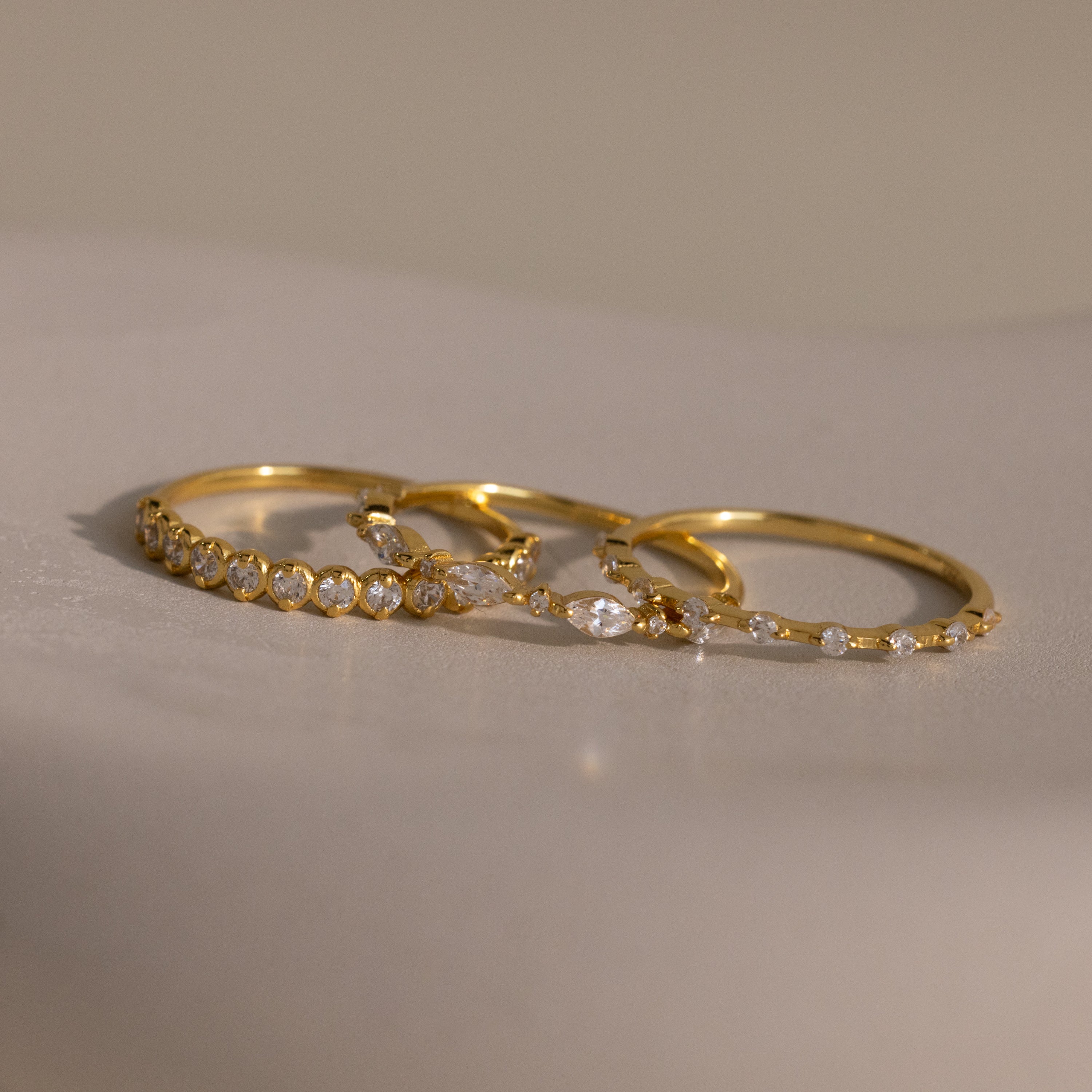 Crystal Stacking Ring Set in 18K Gold
