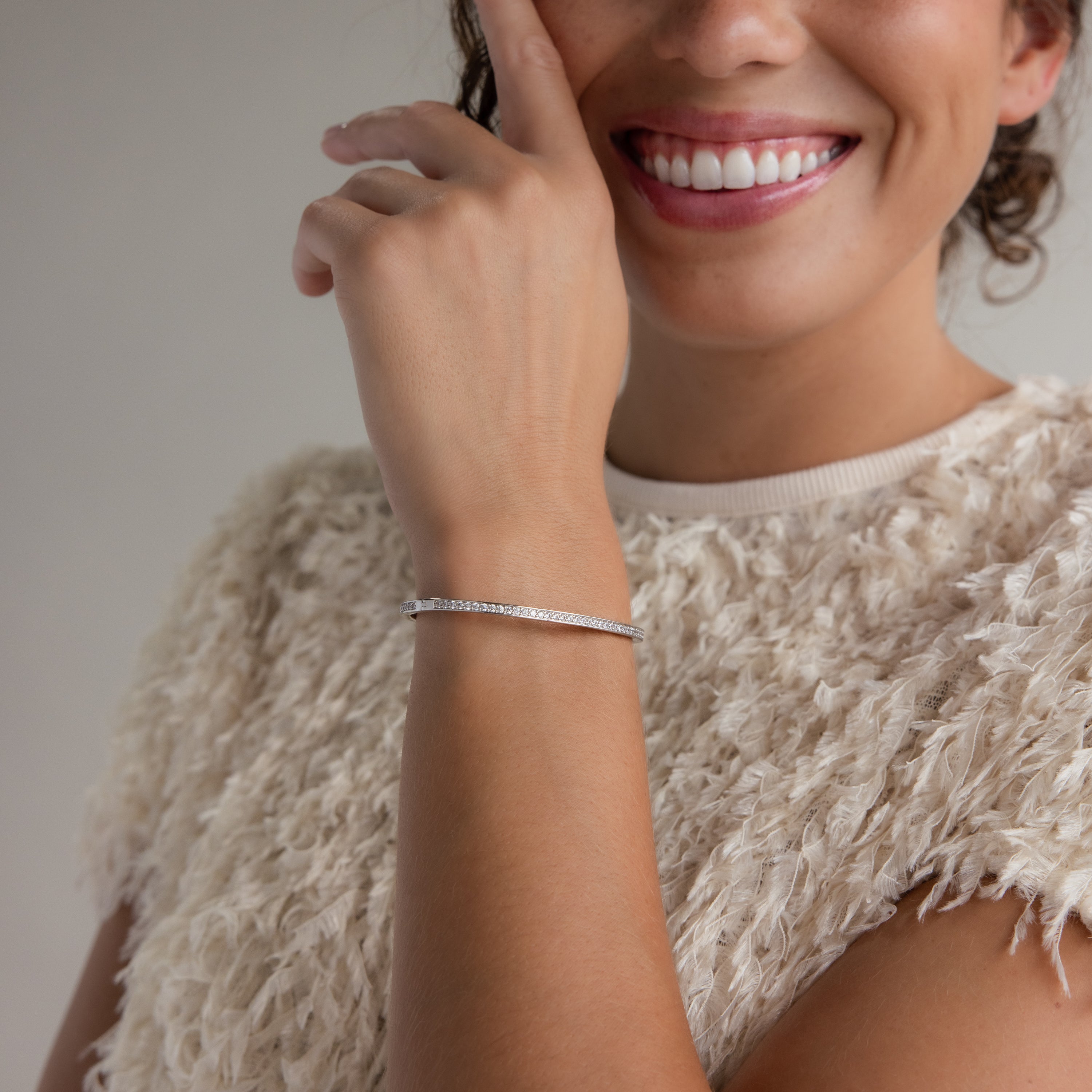 Diamond Tennis Bangle in Silver