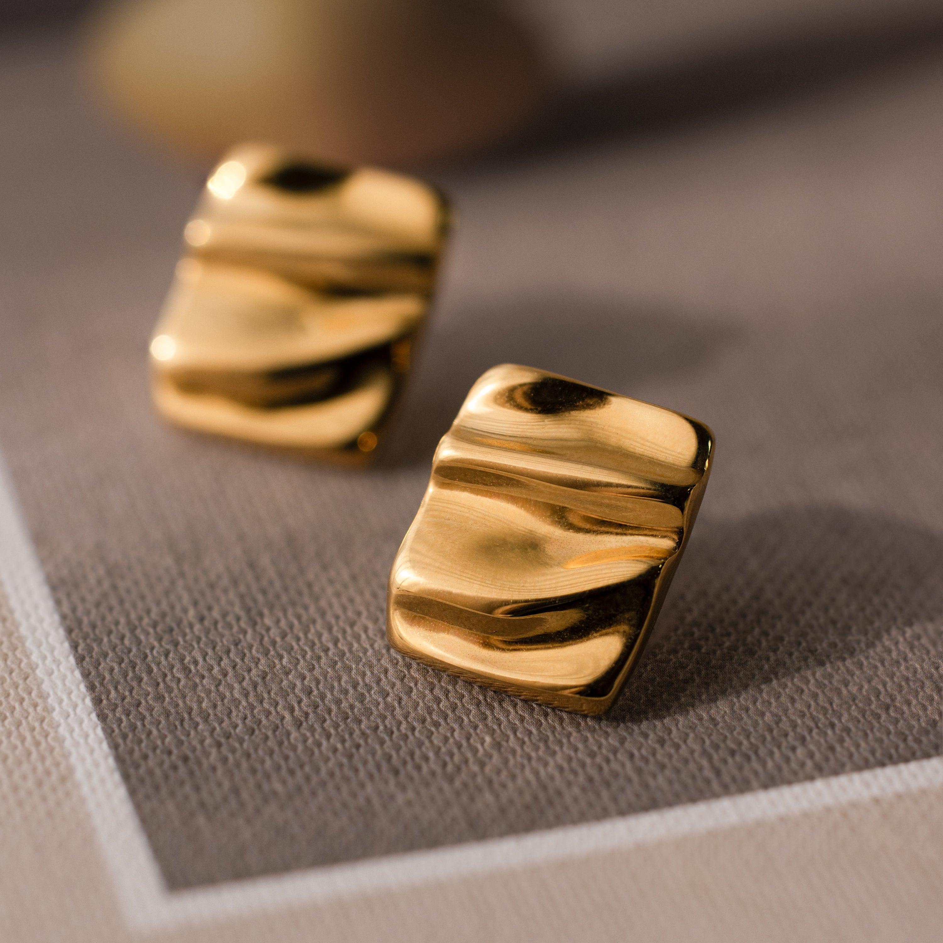 Bold Square Wave Studs in 18K Gold