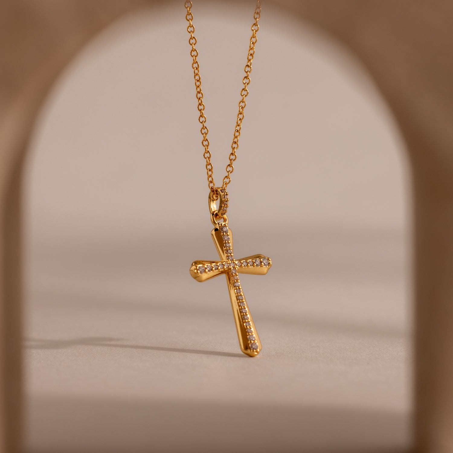 Solace Pave Cross Necklace in 18K Gold