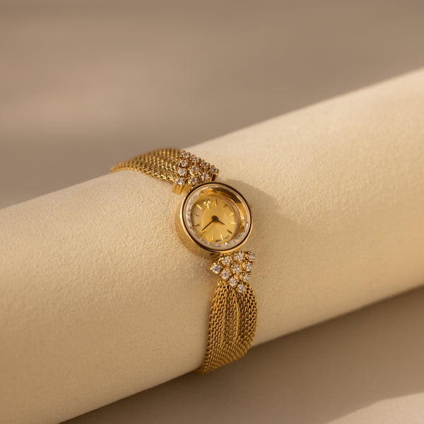Cluster Diamond Gemstone Watch Timepiece with Mesh Band Cluster Diamond Gemstone Watch Timepiece with Mesh Band
