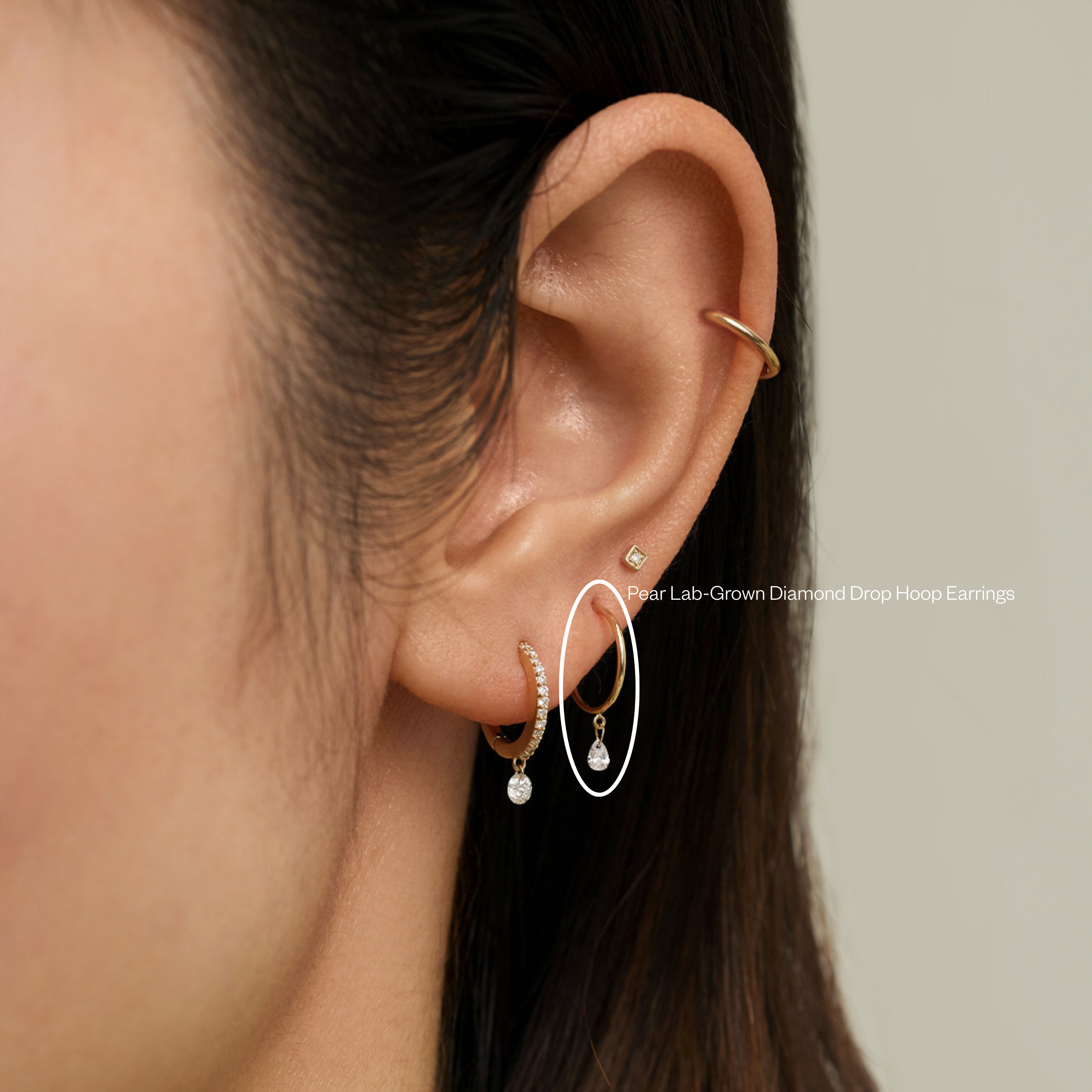 Solid Gold Lab-Grown Diamond Pear Drop Huggies