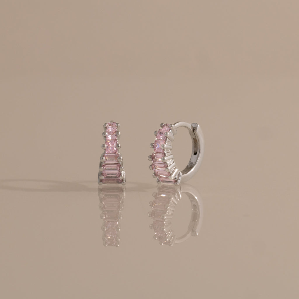 Rose Pink Art Deco Huggies in Silver