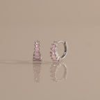 Rose Pink Art Deco Huggies in Silver