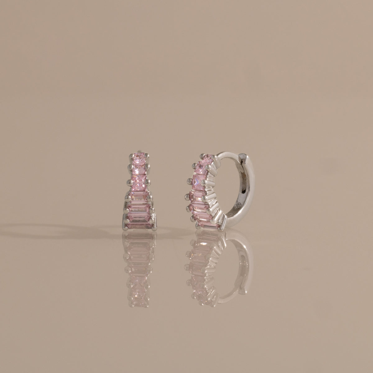 Rose Pink Art Deco Huggies in Silver