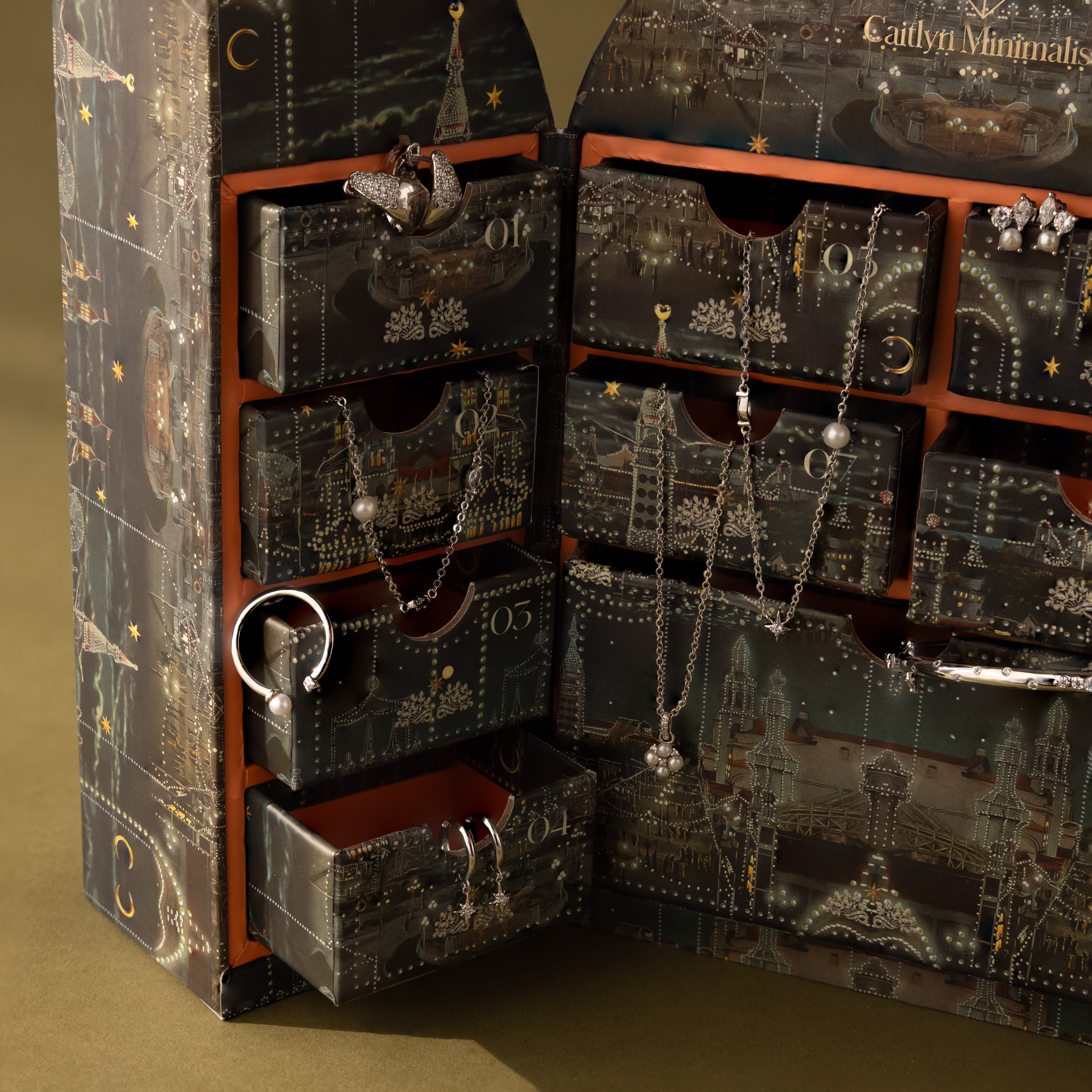 Starry Night Advent Calendar in White Gold