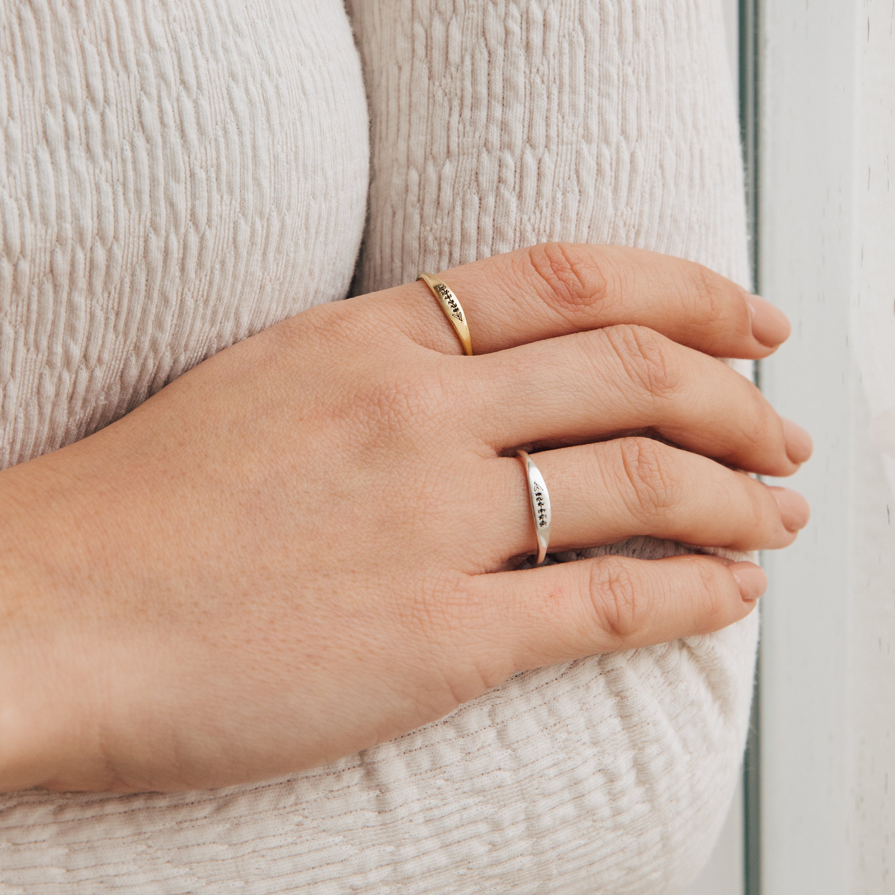 Skinny Birth Flower Ring in Silver