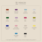 A minimalist chart displays monthly birthstones with gemstone icons and names, perfect for picking a Dainty Ribbed Ruby Ring or pairing it with your favorite stackable pieces.