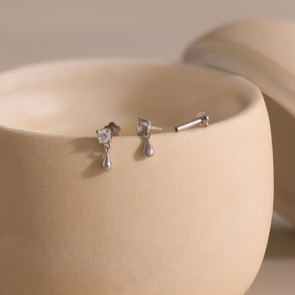 Diamond Droplet Studs in Silver